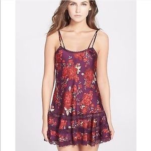 Free People Plum Ruffle Lace Floral Dress NWT  S